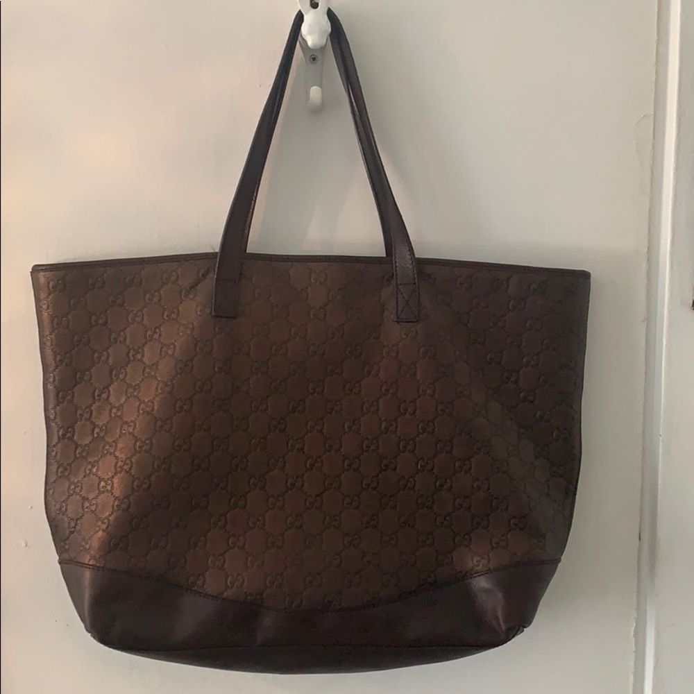 Gucci signature monogram brown leather tote